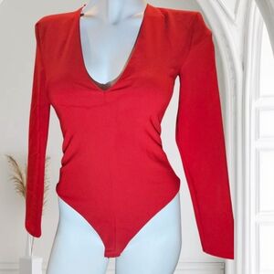 Zara Elegant Red V-Neck Bodysuit